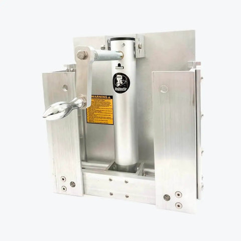 Front view of adjustable manual boat jack plate for up to 30HP outboard motors, high-grade marine aluminum construction.