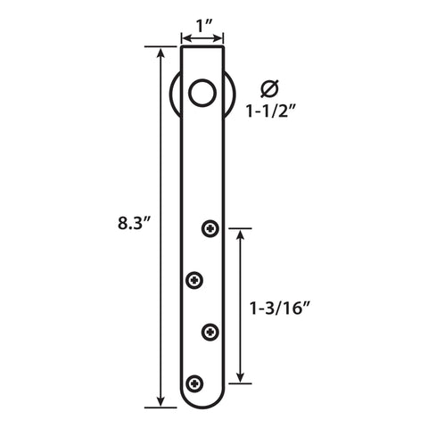 Diagram of Mini Barn Door Hardware Kit for Double Cabinets in Matte Black, Classic Strap Design, 1 inch tall.