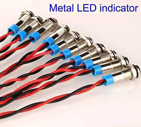 Ten Pack 6mm LED Indicator Lights For 12 To 24V AC DC Waterproof Signal Lamp With Wire shown, metal dash lights for vehicles