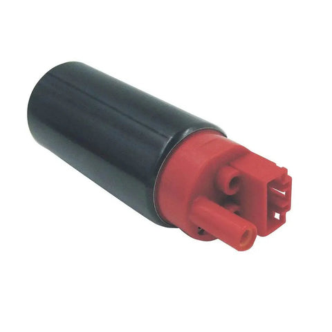 255 LPH High Flow In Tank Electric Fuel Pump With Installation Kit Center Inlet, red and black casing, front view