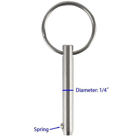 Front view of 4 Pack Quick Release Pin Set 1 Quarter Inch Diameter With 2 Inch Overall Length In Marine Grade 316 Stainless Steel