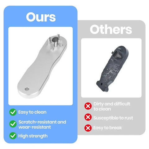 Comparison of Hammer Activated Hole Punch Tool with rival, showing benefits like easy cleaning, durability, and strength for marine use.