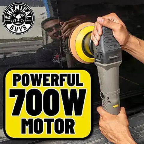 Person using TORQX Dual Action Random Orbital Polisher For Cars, Trucks And SUVs, Pro Grade Auto Buff Tool With 700W Motor, 8mm Orbit
