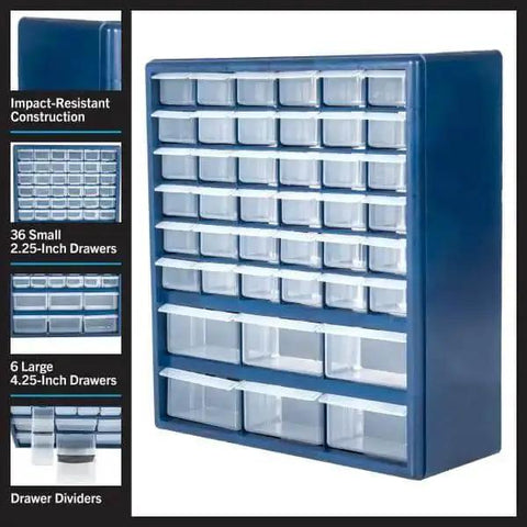 Durable 42 Compartment Plastic Storage Drawer Organizer For Desktop Or Wall Mount Clear See Through Drawers