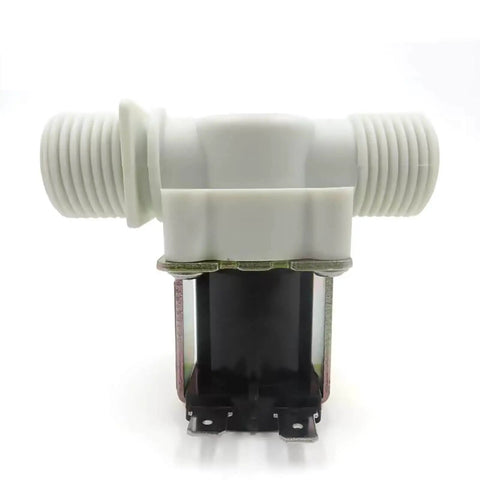 Front view of DC 12V Solenoid Valve NC Normally Closed for Water Inlet with G1/2 Inch Male Thread, white body, black bottom.