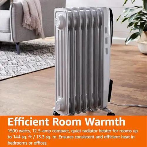 Cozy Up Fast With A Portable Oil Filled Radiator Heater From Amazon Basics With Three Heat Settings High 1500W Medium 1000W Low 600W Long Lasting Heat Seven Oil Filled Fins ETL Safety Tip Over Protection Indoor Use White