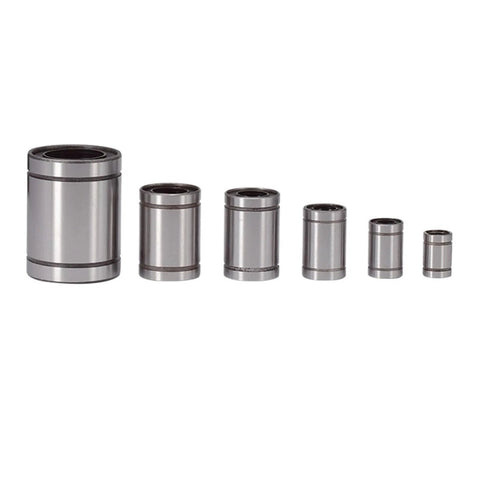 12 Pack 8mm Linear Bearing Set for 3D Printers and CNC Machines, Low Friction LM8UU Style Bushings displayed in various sizes
