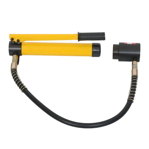 10 Ton Hydraulic Knockout Punch Kit With Six Dies for electrical conduit hole cutting, yellow pump and black hydraulic hose