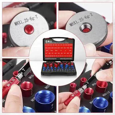 Detachable Thread Checker Set For Nuts And Bolts With 48 Pieces, Imperial 25 Inch And Metric 23 Size Finder shown in use