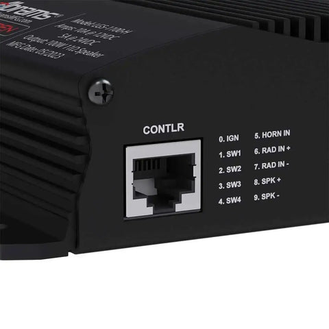 Close-up of Beefed Up 12V Emergency Siren System controller panel for Fire Trucks, Police Cars, ATVs, UTVs, and PA Warning System.