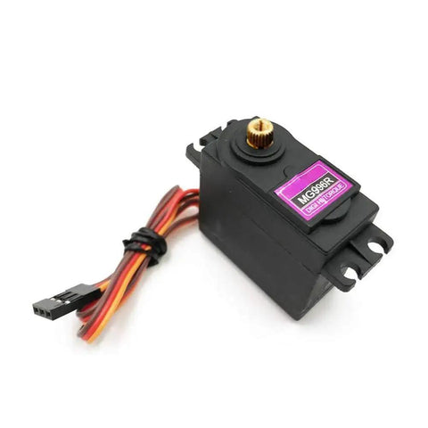 MG996R high-torque servo motors, 2-pack with metal gears and black housing (side view)