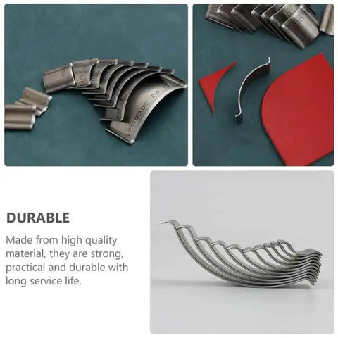 Stack of metal corner dies for Leather Corner Punch and Round Cutter Kit for belts and watch straps