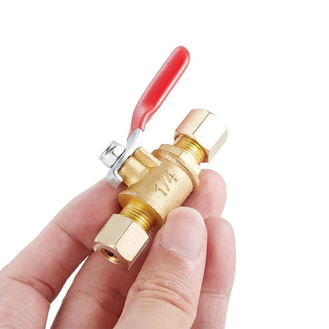 Brass Ball Valve Shut Off Switch for Tubing Fittings Heavy Duty Straight Coupling Adapter Two Pack One Quarter Inch Compression