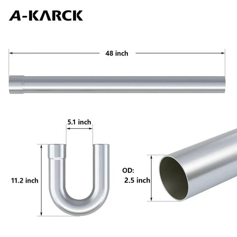 Stainless Steel Mandrel Bend Kit 2.5 Inch 8 Pcs 304 Tubing U Bend Universal Fit with 48 inch straight pipe, 11.2 inch U bend
