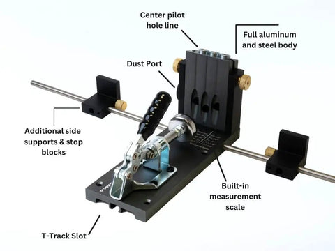 Aluminum Pocket Hole Jig System Pro M2 Adjustable And Easy To Use Joinery Woodworking Tool with Dust Spout Connector and T Track Slot