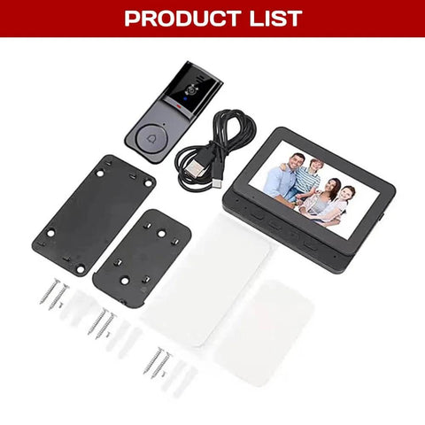 No WiFi Video Doorbell With Monitor, Wireless Doorbell Camera Using 2.4G Module, 4.3 Inch IPS Screen components laid out