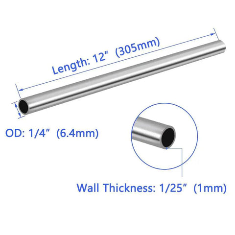 Beefy Quarter Inch 304 Stainless Steel Tube With Thickened Wall And Weldable Tubing, Polished Surface Finish, 12 Inch Length, Pack Of Five