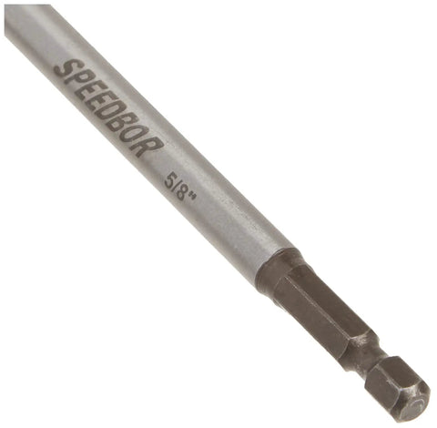 Close-up of Tri Flute Five Eighths Inch By 6 Inch Wood Drill Bit Self Feeding Spade Bit for fast holes in hardwood and softwood.