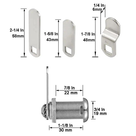 Keyed Alike Cabinet Cam Locks For Tool Boxes, RV Compartments, Mailboxes And Vending Machines, 1 1/8 Inch Cylinder, Chrome Finish