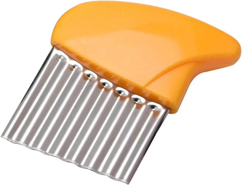 Yellow Stainless Crinkle Cutter For Veggies And Fries Strong Long Lasting Potato Carrot Chip Slicer Durable Kitchen Gadget With Ergonomic Handle