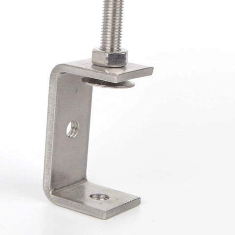 C-clamp, 65mm stainless steel, mounted on L-bracket base for woodworking projects.