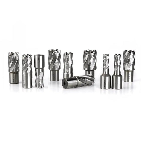 Heavy Duty Annular Cutter Set For Magnetic Drill Press 13 Piece With One Inch Cutting Depth And Weldon Shank Three Quarter Inch Diameters