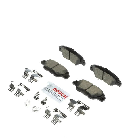 Bosch BC1846 QuietCast ceramic rear brake pads set for Mazda CX-5, includes 4 pads and hardware