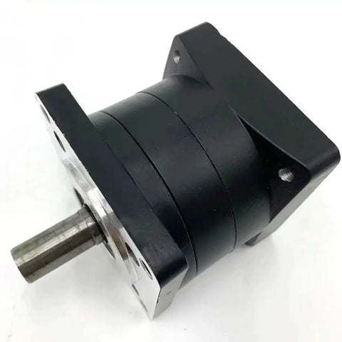 3 To 1 Planetary Gearbox For Nema 34 Stepper Motors, One Half Inch Input Shaft, Sixteen Millimeter Output Shaft, Black Metal Construction