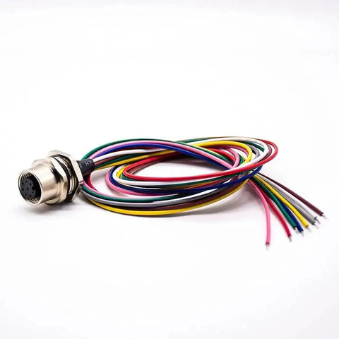 Waterproof M12 8 Pin Sensor Receptacle Connector A Coded Aviation Socket Female Straight Shielded with Colorful Wiring