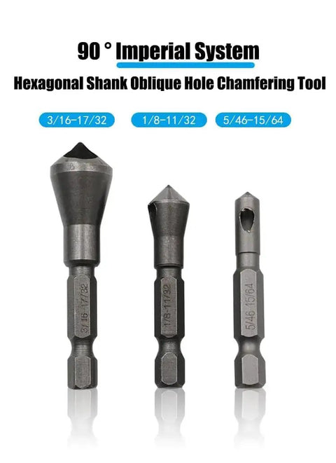 Chamfer Bit Set 3 Piece With A One Quarter Inch Hex Shank Countersink Deburring Bits For Metal Wood And Plastic Razor Sharp Edges