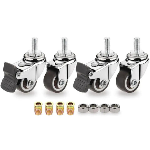 1 Inch Mini Swivel Caster Wheels Set Of 4 With 2 Brakes And 2 Without M6 X 15mm Rubber TPE Casters For Small Furniture And Equipment