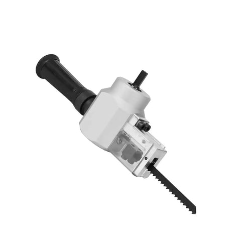 Beast Double Head Sheet Nibbler Set For Wood And Metal Cutting, saw drill attachment adapter with black handle, side view.
