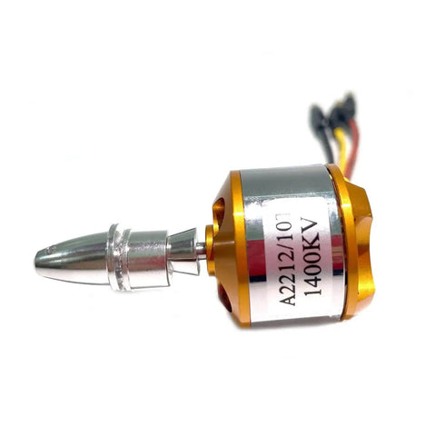 A2212 1400KV Brushless Outrunner Motor for RC Aircraft and Multicopters, includes 3.5mm banana connectors, side view.