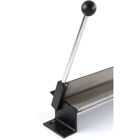 Close-up of Heavy Duty 17 Gauge Bending Brake For 30-Inch Wide Sheet Metal, 0 To 90 Degrees Bends, showing front handle and mount.