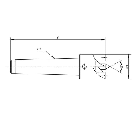 Technical drawing of Four Prong Spring Loaded Spur Drive Center For 2MT Wood Lathe Woodturning Tools With One Inch Diameter.