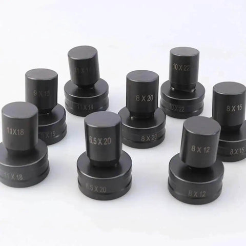 Various sizes of oval hole punch dies for CH-70 hydraulic punching machine, showcasing heavy-duty metal options for precise punching.
