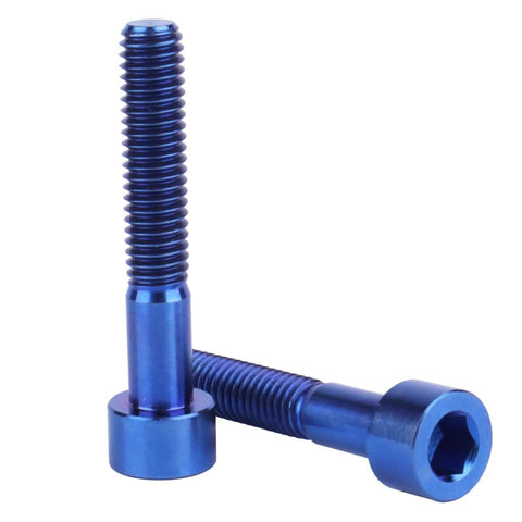 Front view of 4 Pack Titanium M6x35mm Allen Hex Bolts Blue Color 6Al4V Grade 5 Ti Screws 1mm Pitch, 5.5g Each, precision machined.