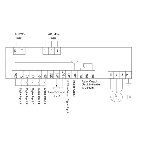 Diagram wiring for Three Phase VFD Inverter For 380 To 440V Input And 0 To 440V Output 2KW CNC Spindle Motor Speed Controller LK320