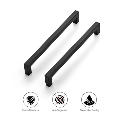 Eight Inch Square Cabinet Handles Matte Black Pulls For Kitchen Drawers And Cabinets Set Of Eighteen with scratch resistance