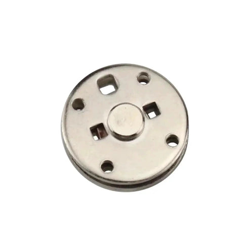 Round metal disk hinge damper for adjustable-torque pivot; front view with central boss and mounting holes.