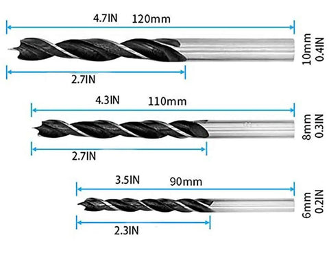 Drill bit adapters in different sizes for 15 Degree Pocket Hole Jig Kit For DIY Woodworking Projects, dimensions labeled