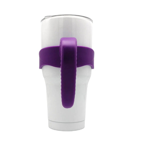 30 Oz Tumbler Handle With Anti Slip Grip For Vacuum Insulated Mugs, Comfortable Travel Cup Holder For Yeti Rambler And Most 30 Ounce Tumblers, Fits Car Cup Holders, BPA Free Purple - front view