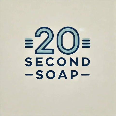Logo displaying '20 Second Soap' on a beige background.