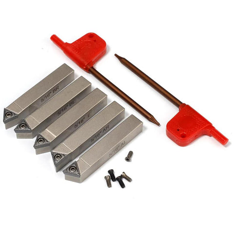 Mini Indexable Lathe Turning Tool Set With 5 By 16 Inch Shank Nickel Plated Carbide Inserts TCMT090204 Includes Five Tool Holders And Five Inserts Plus Spare Screws And Hex Wrenches For Metal Lathe Cutting By YUFUTOL