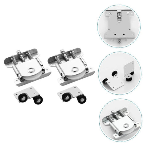 Sliding Glass Door Roller Pulleys Set For Wardrobe And Cabinet Tracks, steel, silver, includes heavy-duty rollers and installation brackets