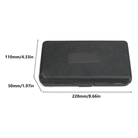 Carrying case for Power Punch Pliers Hand Held Metal Punch Kit with dimensions in millimeters and inches