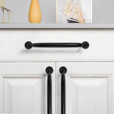 Two Pack 3-3/4 Inch Hole Center Matte Black Cabinet Pulls, Heavy Duty Solid Drawer Handles For Kitchen Vanity And Bathroom By CABDM installed
