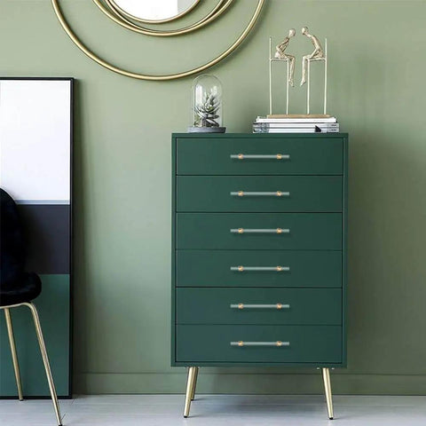 Green dresser with Ultra Cool 3 Inch Crystal Clear Acrylic Drawer Pulls with Sleek Gold Accents 20 Pack Set from Goldenwarm