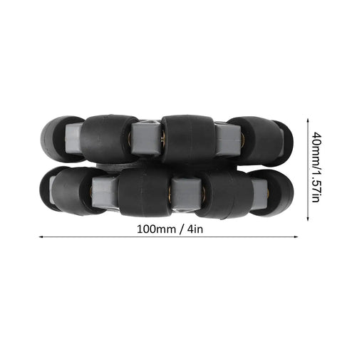 Side view of a 100mm Omni Directional Robot Wheel Set with Rubber Rollers for Smooth 360 Degree Movement, 40mm height markers visible.