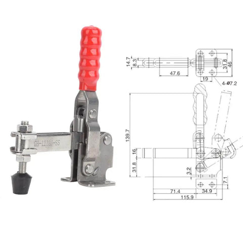 Side view of Heavy Duty Toggle Clamp 304 Stainless Steel Hand Tool Welding Fixture With 60 Degree Handle 227 Kg Clamp Force
